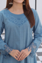 2-Piece Paneled Frock with Cutwork Embroidery in Light Khaddar