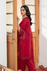 Elegant Embroidered Lawn 3-Piece Suit with Chiffon Dupatta