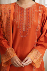 Elegant 3-Piece Embroidered Lawn Suit with Silk Dupatta