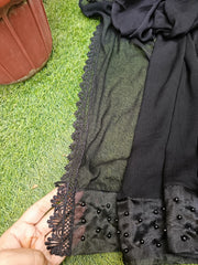 Black Premium Chiffon Dupatta with Pearl Embroidered Lace