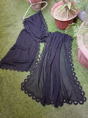 Black Chiffon Dupatta with Luxe Loop Lace Detailing – Premium Formal Wear