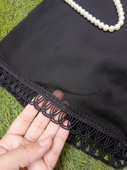 Elegant Black Chiffon Dupatta with Arched Lace Border – Designer Formal Dupatta