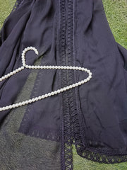 Elegant Black Chiffon Dupatta with Arched Lace Border – Designer Formal Dupatta