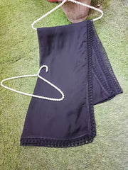 Elegant Black Chiffon Dupatta with Arched Lace Border – Designer Formal Dupatta