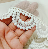 White Premium Chiffon Dupatta with Circle Cut Lace Border