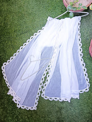 White Premium Chiffon Dupatta with Circle Cut Lace Border