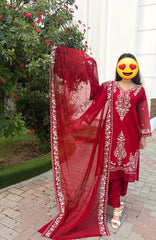 Timeless Elegance Embroidered Cotton Net 3PC Suit with Zardozi & Stone Detailing