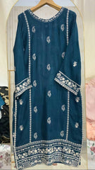 Rosy Silk 3-Piece – Hand-Embellished Elegance with Embroidered Shirt & Chiffon Dupatta