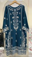 Rosy Silk 3-Piece – Hand-Embellished Elegance with Embroidered Shirt & Chiffon Dupatta