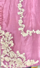 Rosy Silk 3-Piece – Embroidered Shirt with Chiffon Dupatta & Trousers