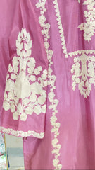 Rosy Silk 3-Piece – Embroidered Shirt with Chiffon Dupatta & Trousers