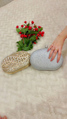 01-Zahra Silver Crystal Embellished Clutch – by AmmaraN