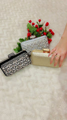 03-Hoor Gold Crystal Embellished Clutch – by AmmaraN