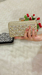 03-Hoor Gold Crystal Embellished Clutch – by AmmaraN