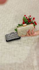 03-Hoor Gold Crystal Embellished Clutch – by AmmaraN