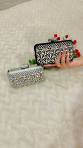 03-Hoor Black Crystal Embellished Clutch – by AmmaraN