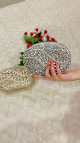 01-Zahra Silver Crystal Embellished Clutch – by AmmaraN