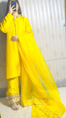 Luxury Raw Silk 3-Piece Suit – Handcrafted Detailing & Organza Dupatta