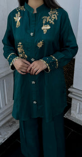 Zarreen – Korean Raw Silk 2-Piece Set with Adda & Zardozi Handwork