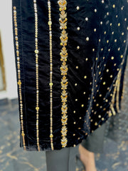Zardozi Handwork Pure Velvet Black 3pc Outfit