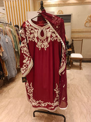 Luxurious 3pc Silk Outfit with Thread Embroidery and Lace Detailing