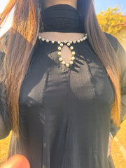 🖤 Black Chiffon Floor-Length Frock with Embroidered Lace – Perfect for Eid & Festive Wear