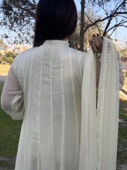 🤍 Off-White/Milky White Chiffon Floor-Length Frock – Pure Elegance for Eid & Celebrations