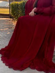 ❤️ Reddish Maroon Chiffon Floor-Length Frock – A Bold & Regal Festive Look