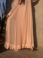 Peach Chiffon Frock with Embroidered Lace – Subtle & Sophisticated for Festive Wear