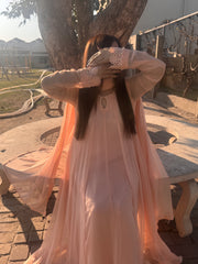 Peach Chiffon Frock with Embroidered Lace – Subtle & Sophisticated for Festive Wear