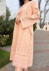 Graceful 3pc Pink Embroidered Pure Cotton Net Outfit with Khaddi Net Dupatta