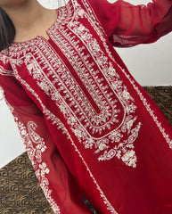 Elegant 3pc Embroidered Pure Cotton Net Outfit with Khaddi Net Dupatta