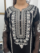 Elegant Black 3pc Embroidered Pure Cotton Net Outfit with Khaddi Net Dupatta