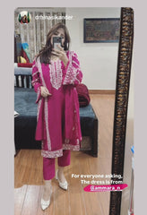 Elegant Embroidered Pure Cotton Net 3pc Outfit with Khaddi Net Dupatta