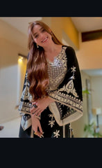 Luxurious Ari Work Embroidered Cotton Silk 3pc Outfit with Chiffon Dupatta