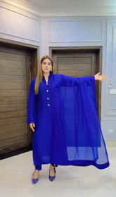 Elegant 3pc Korean Raw Silk Outfit with Organza Dupatta & Pearl Tassels