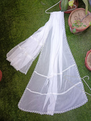 White Chiffon Dupatta with Arched Embroidered Lace – Elegant Festive Wear