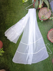 White Chiffon Dupatta with Arched Embroidered Lace – Elegant Festive Wear