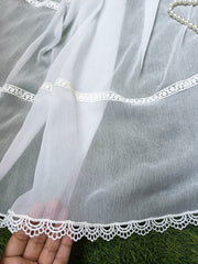 White Chiffon Dupatta with Arched Embroidered Lace – Elegant Festive Wear