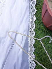 Elegant White Embroidered Net Dupatta with Scalloped Lace – Bridal & Formal Wear