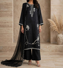 Midnight Noir – Black Sheesha Silk | Luxury Ready-to-Wear 3-Piece | Ammara N