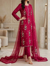 Maroon Royale – Korean Raw Silk 3-Piece | Luxury Ready-to-Wear | Ammara N