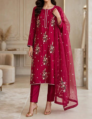 Maroon Royale – Korean Raw Silk 3-Piece | Luxury Ready-to-Wear | Ammara N