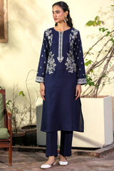 Navy Blue – Embroidered Dhanak Shirt Trouser | Ammara.N Winter Collection