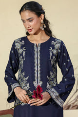 Navy Blue – Embroidered Dhanak Shirt Trouser | Ammara.N Winter Collection