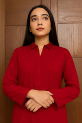 Crimson Grace Deep Red Imported Georgette 2-Piece with Lace Detailing