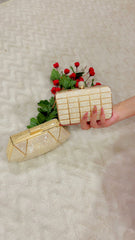 Elara 011 Marble-Finish Gold Grid Clutch with Crystal Clasp