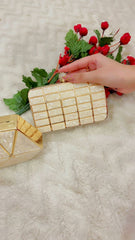 Elara 011 Marble-Finish Gold Grid Clutch with Crystal Clasp