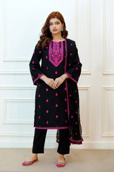 Embroidered Lawn 3pc Outfit with Chiffon Embroidered Dupatta
