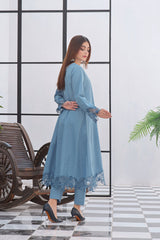 2-Piece Paneled Frock with Cutwork Embroidery in Light Khaddar